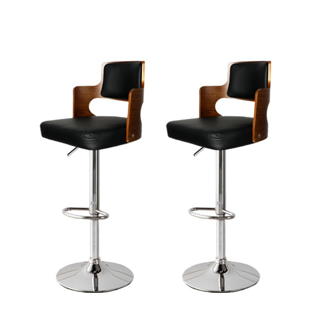 1x Kitchen Bar Stools Gas Lift Wooden Beech Stool Metal Black