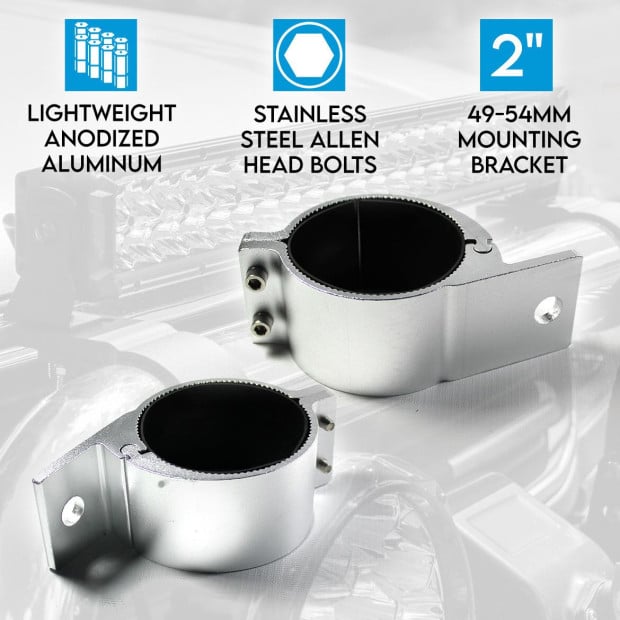 Pair 49-54mm Bullbar Mounting Bracket Clamp LED Light Bar - Silver