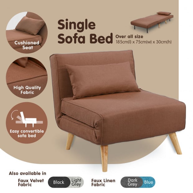 Siena Faux Linen Single Sofa Bed Chair by Sarantino - Brown Image 2