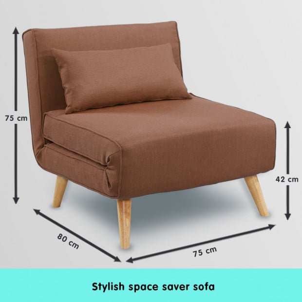 Siena Faux Linen Single Sofa Bed Chair by Sarantino - Brown Image 7