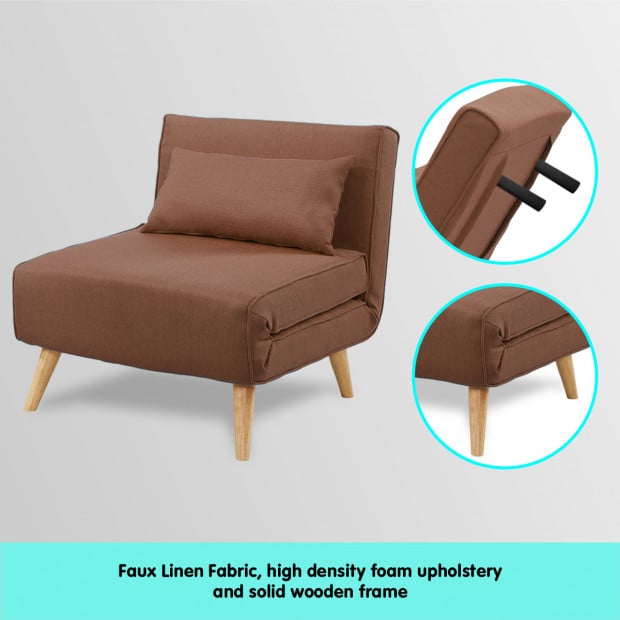 Siena Faux Linen Single Sofa Bed Chair by Sarantino - Brown Image 9