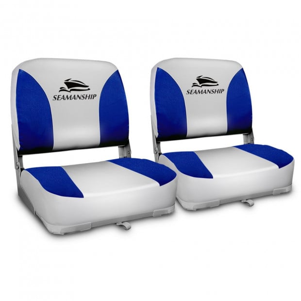 Set of 2 Swivel Folding Boat Seats - Grey & Blue
