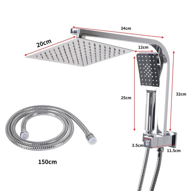 Rain Shower Head Set Silver Square Taps Mixer Handheld High Pressure 8 Image 3