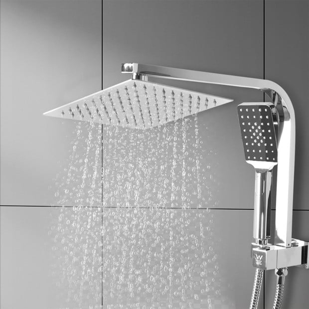 Rain Shower Head Set Silver Square Taps Mixer Handheld High Pressure 8 Image 7