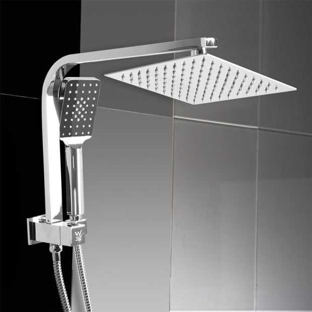 Rain Shower Head Set Silver Square Taps Mixer Handheld High Pressure 8 Image 8