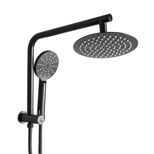 Rain Shower Head Set Black Round Taps Mixer Handheld High Pressure 10 Image 2