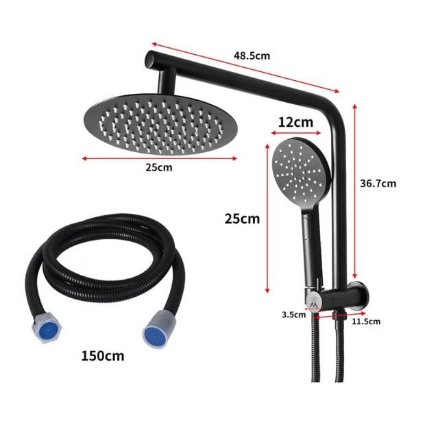 Rain Shower Head Set Black Round Taps Mixer Handheld High Pressure 10 Image 3