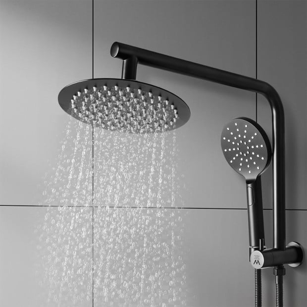 Rain Shower Head Set Black Round Taps Mixer Handheld High Pressure 10 Image 7