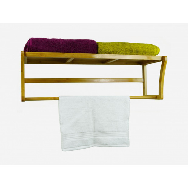 Bamboo Wall Mounted Bathroom Shelf Unit Towel Rail Rack Holder