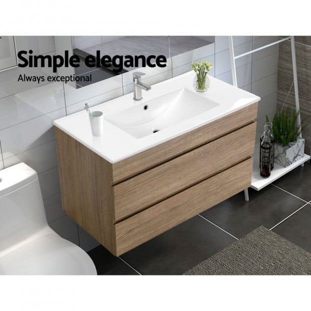 900mm Bathroom Vanity Cabinet Basin Unit Sink Wall Mounted Oak White Image 4