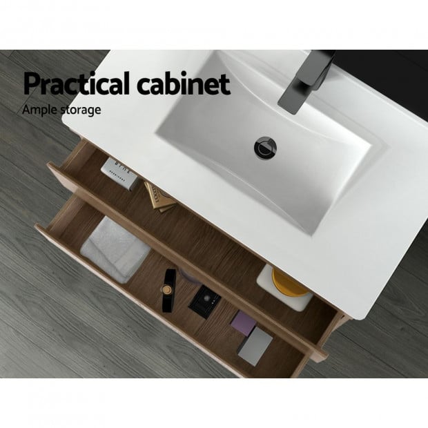 900mm Bathroom Vanity Cabinet Basin Unit Sink Wall Mounted Oak White Image 5