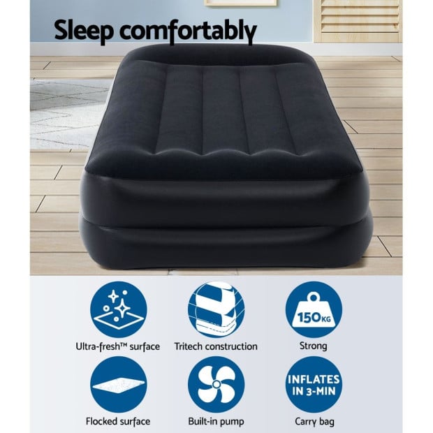 Air Mattress Bed Single Size Inflatable Camping Beds Built-in Pump Image 5