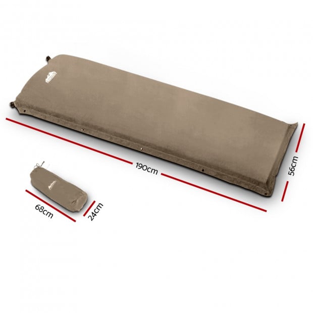 Single Size Self Inflating Matress Mat Joinable 10CM Thick Coffee Image 2