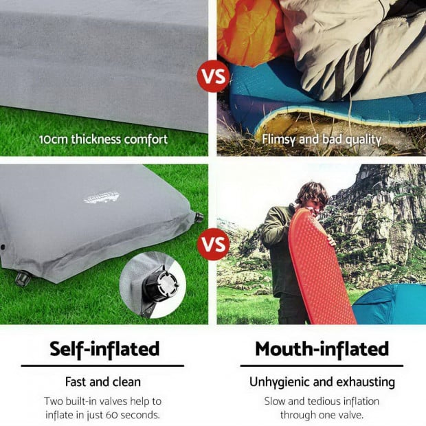 Self Inflating Mattress Camping Sleeping Mat Air Bed Pad Double Coffee Image 5