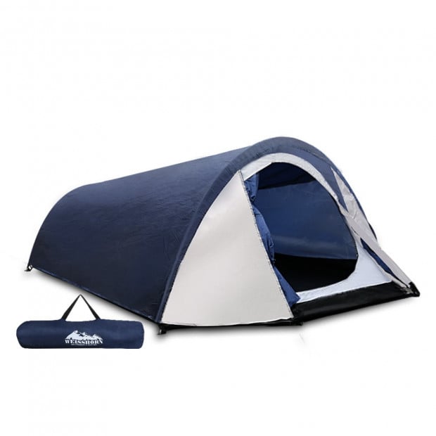 2-4 Person Canvas Dome Camping Tent Navy and White