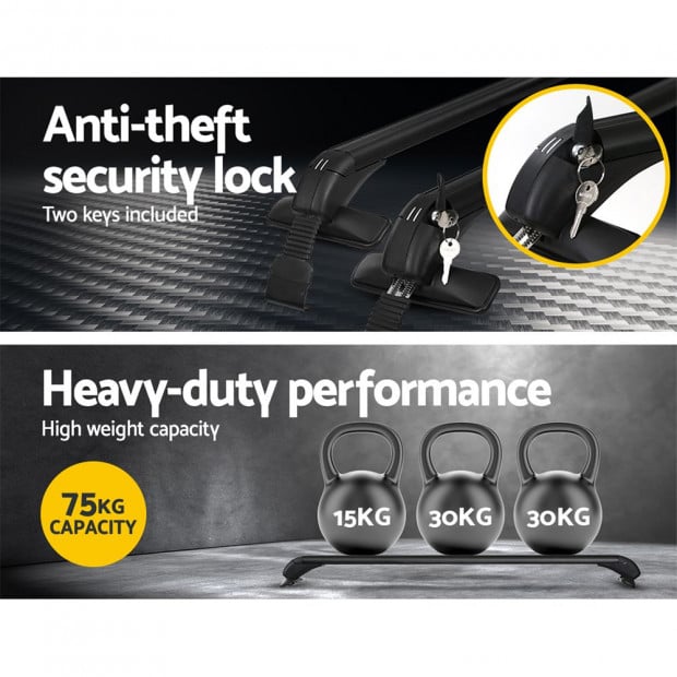 Car Roof Rack 100cm 75kgs Load Cross Bars Aluminium Adjustable Image 5