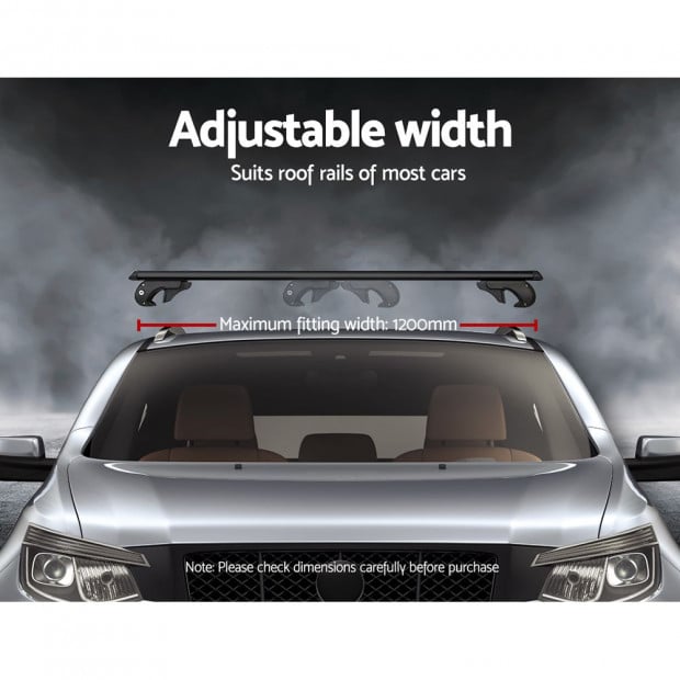 Car Roof Rack 1200mm Cross Bars Aluminium Black Adjustable Car 90kgs Image 5