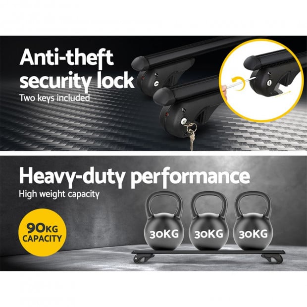 Car Roof Rack 1200mm Cross Bars Aluminium Black Adjustable Car 90kgs Image 6