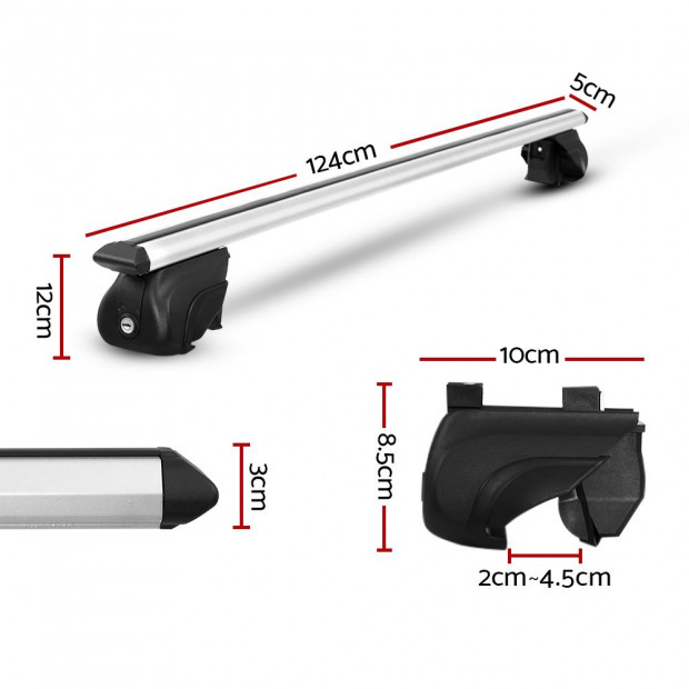 Car Roof Rack 1240mm Cross Bars Aluminium Adjustable Car 90kgs Image 2