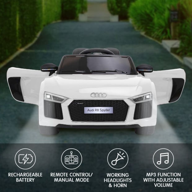 R8 Spyder Audi Licensed Kids Electric Ride On Car Remote Control White Image 6