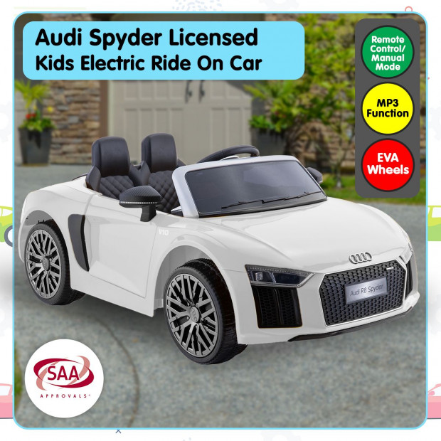 R8 Spyder Audi Licensed Kids Electric Ride On Car Remote Control White Image 9