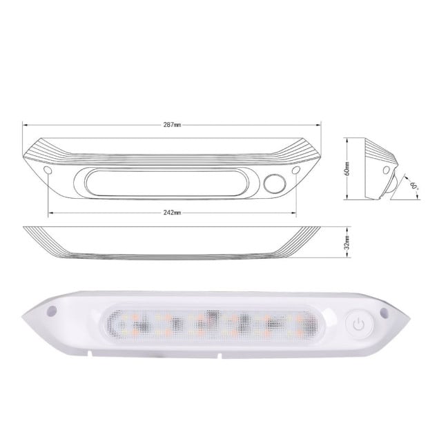 LED Awning Light Amber White 12V 24V Waterproof 287mm Caravan RV Exterior Image 3
