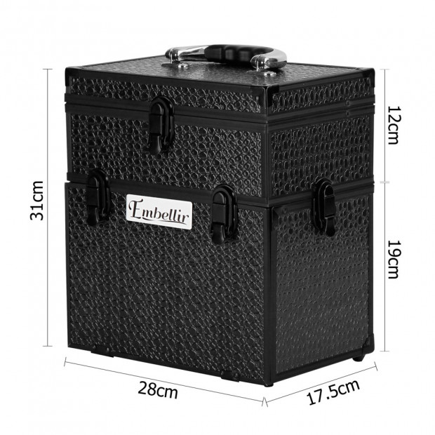Portable Cosmetic Beauty Make Up Carry Case Box Crocodile Black Image 2