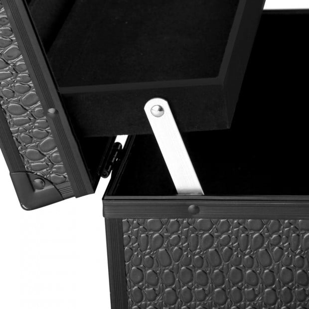 Portable Cosmetic Beauty Make Up Carry Case Box Crocodile Black Image 5