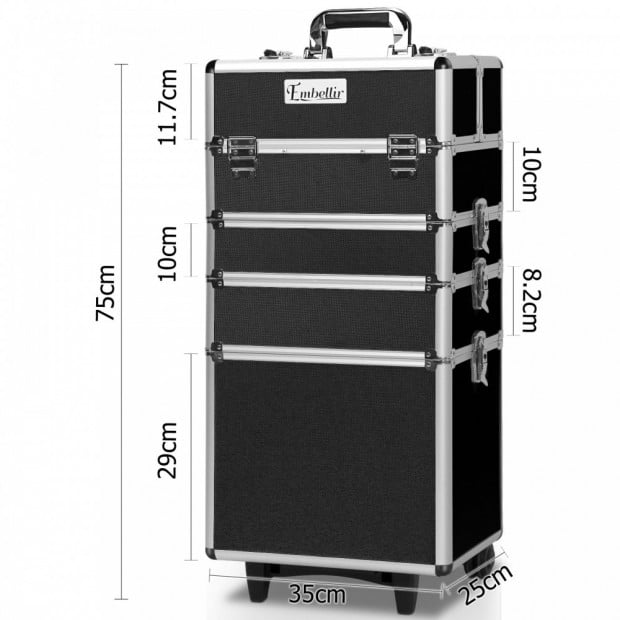 7 in 1 Portable Beauty Make up Cosmetic Trolley Case - Black Image 2