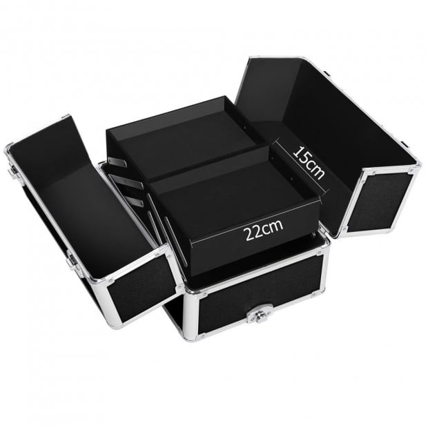 7 in 1 Portable Beauty Make up Cosmetic Trolley Case - Black Image 2