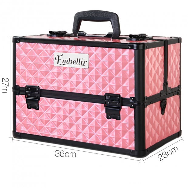 Portable Cosmetic Beauty Make Up Carry Case Box Pink Image 10
