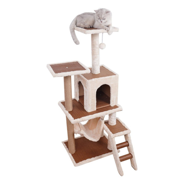 Furtastic 125cm Cat Tree Scratching Post - Beige Image 2