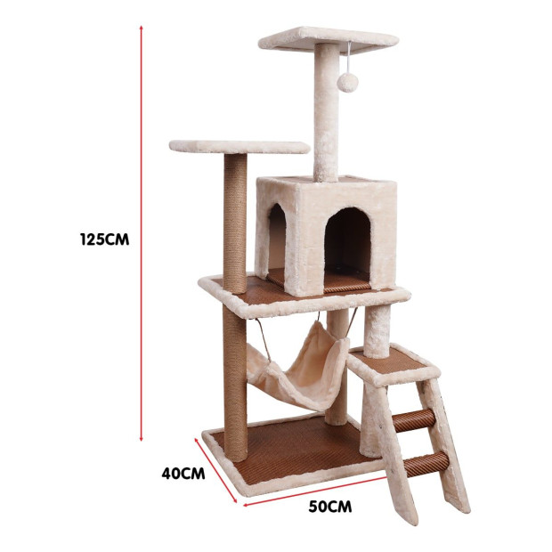 Furtastic 125cm Cat Tree Scratching Post - Beige Image 5