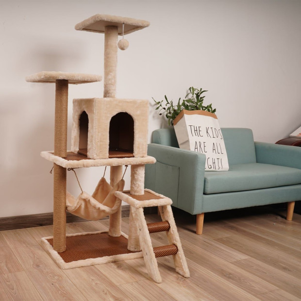 Furtastic 125cm Cat Tree Scratching Post - Beige Image 6