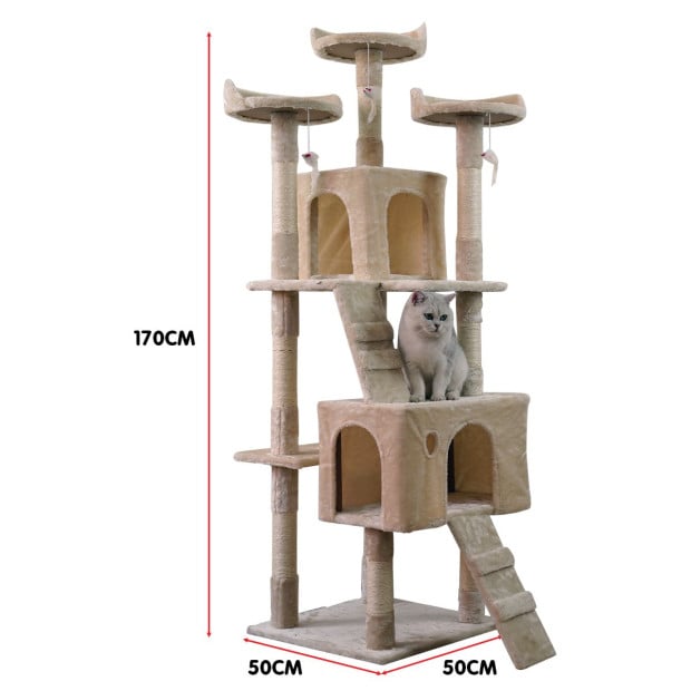 Furtastic 170cm Cat Tree Scratching Post - Beige Image 4
