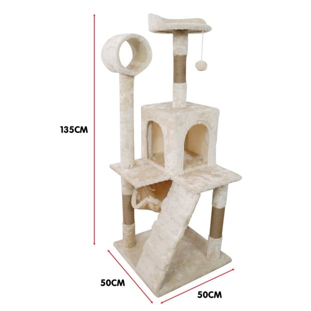 Furtastic 135cm Cat Tree Scratching Post - Beige Image 3
