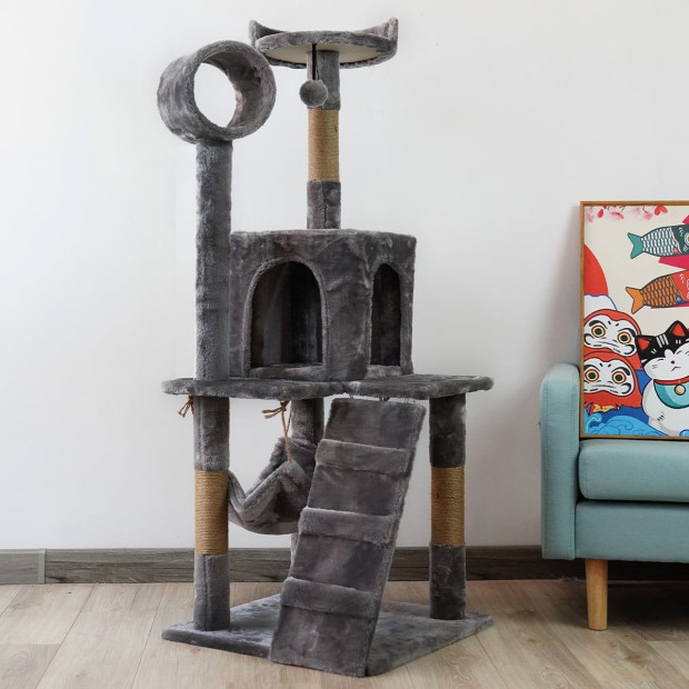 Furtastic 135cm Cat Tree Scratching Post - Dark Grey Image 4