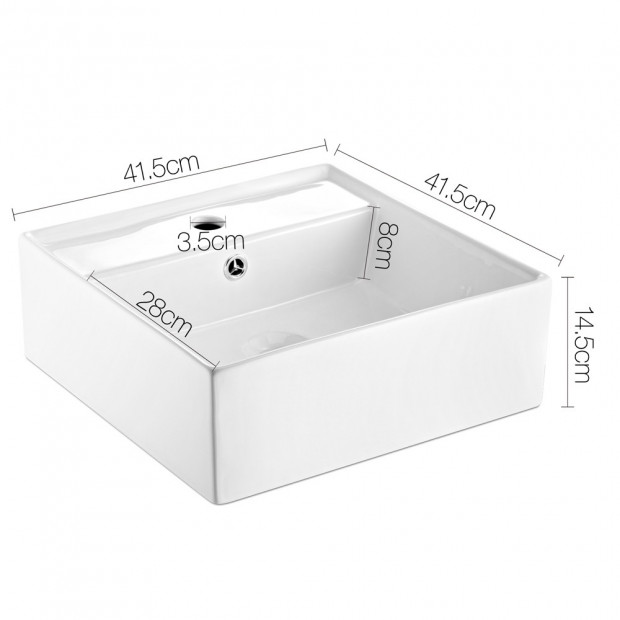 Ceramic Rectangle Sink Bowl White 41.5 x 41.5 x 14.5cm Image 2