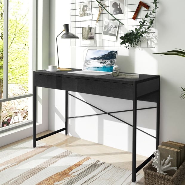 Computer Desk With 2 Drawers With Storage For Home Office Black Image 7