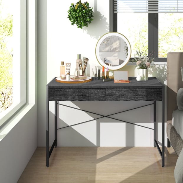Computer Desk With 2 Drawers With Storage For Home Office Black Image 6