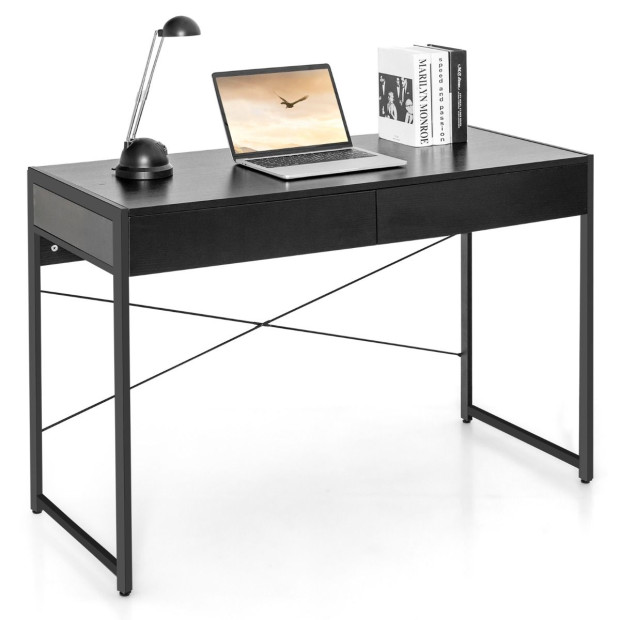 Computer Desk With 2 Drawers With Storage For Home Office Black