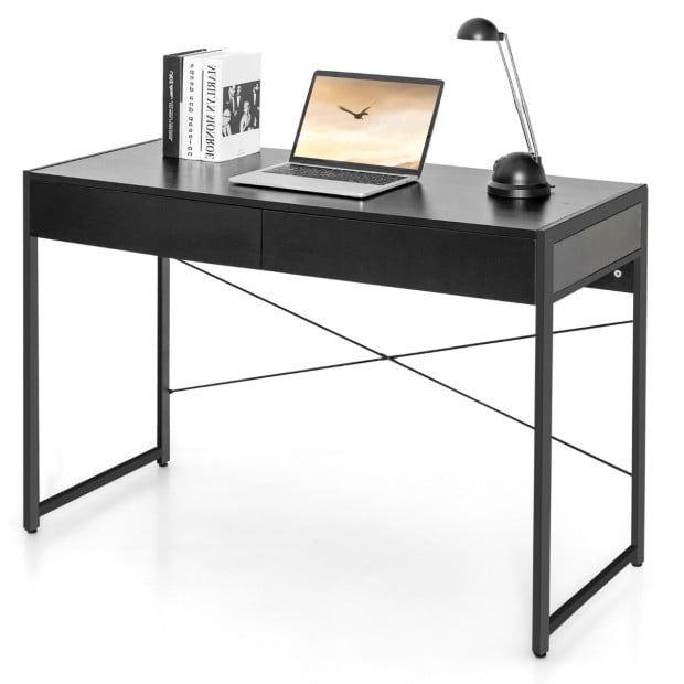 Computer Desk With 2 Drawers With Storage For Home Office Black Image 8