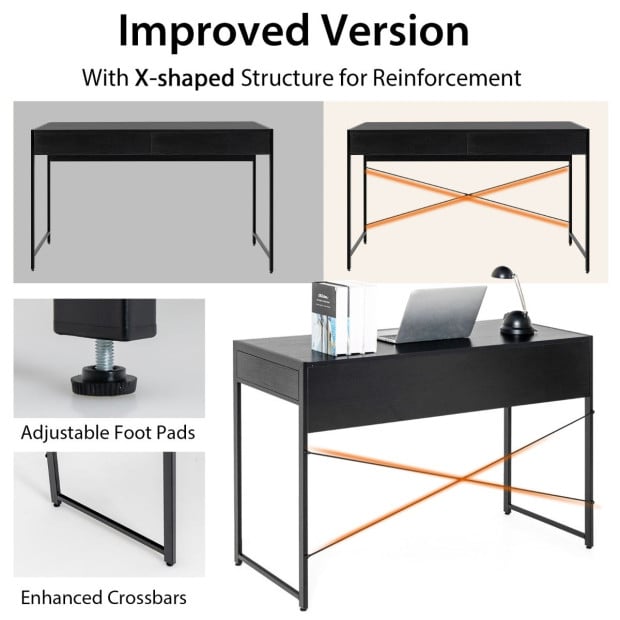Computer Desk With 2 Drawers With Storage For Home Office Black Image 9