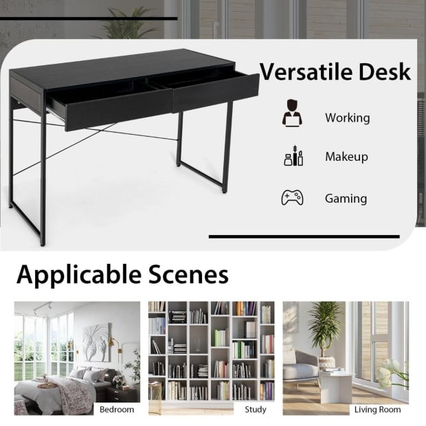 Computer Desk With 2 Drawers With Storage For Home Office Black Image 10