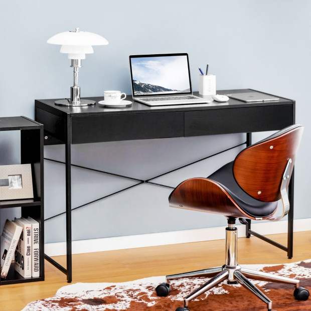 Computer Desk With 2 Drawers With Storage For Home Office Black Image 2