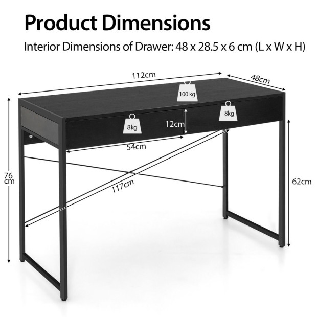 Computer Desk With 2 Drawers With Storage For Home Office Black Image 4