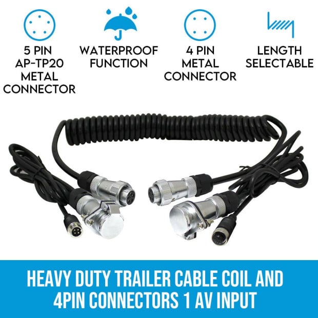 Heavy Duty Trailer Cable Coil And 4pin Connectors 1 AV Input
