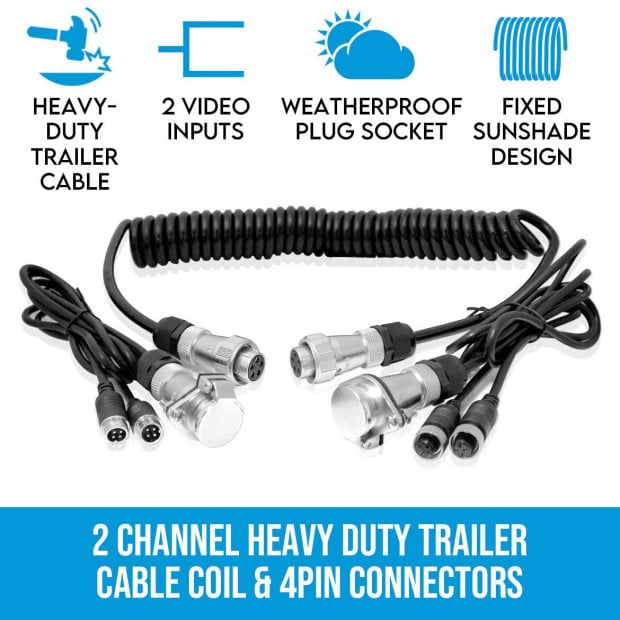 Heavy Duty Trailer Cable Coil And 4pin Connectors 2 AV Inputs Image 2