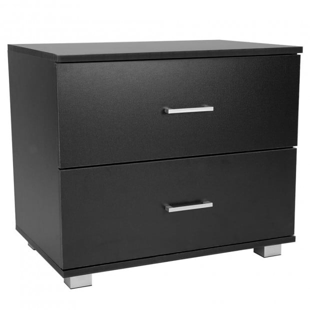 Bedside Table with Drawers MDF - Black Image 2