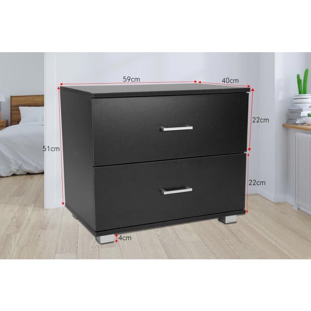 Bedside Table with Drawers MDF - Black Image 4